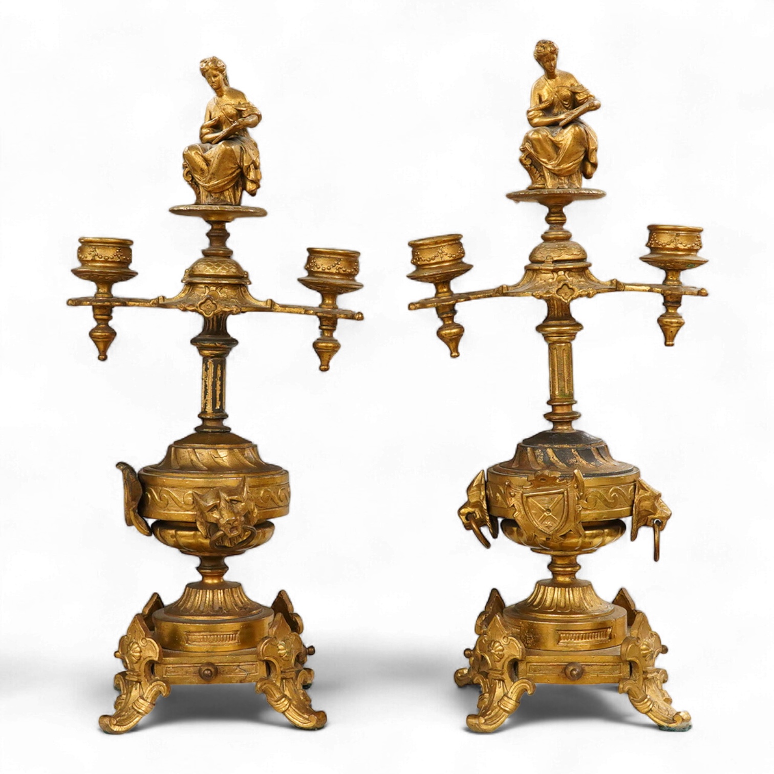 A pair of late 19th century French ormolu candlesticks, 37cm